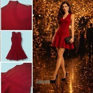 SANDRO Red Knit Mini Dress Flared Women Size: Fits like Women's Small